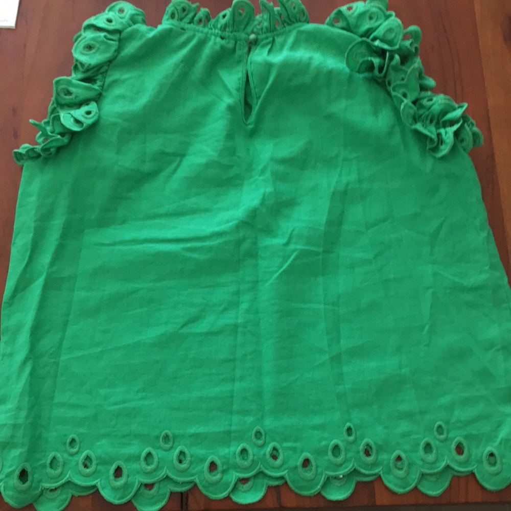 NWOT Anthropologie Kelly green embroidered broderie cotton linen ruffle top M - Picture 9 of 11
